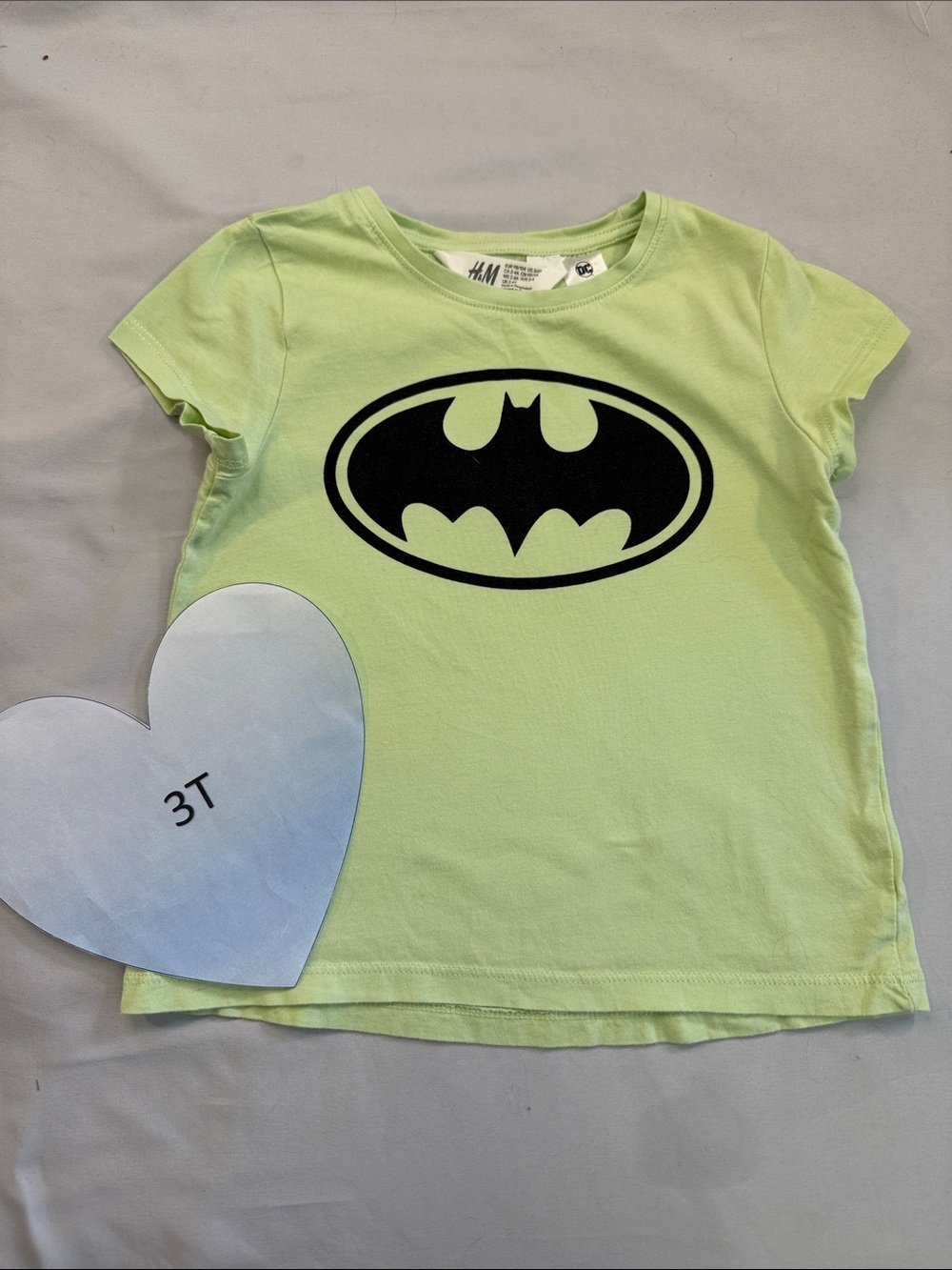 H&M Light Green Kids Graphic Tee with Batman Logo